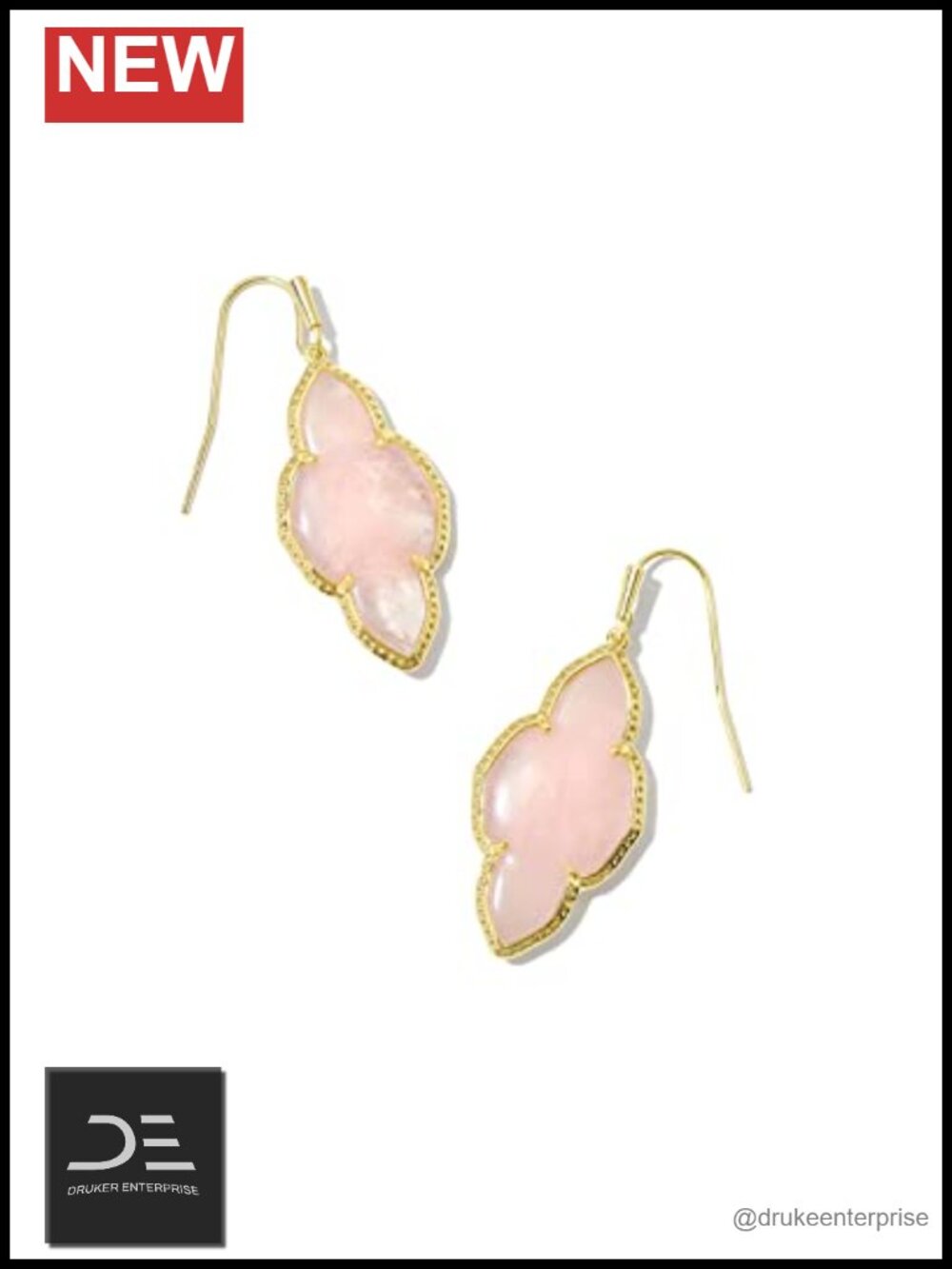 Gold Plated Drop Earrings Rose Quartz Kendra Scott Style